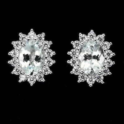 Pendientes de plata de ley 925 ovalados aguamarina 7x5 mm joyas de piedras preciosas naturales Foto 1 de 4