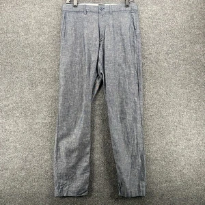 J Crew Vestito Pantalone Uomo 30x32 Blu Lino Cotone Dritto Ufficio Carriera Business - Foto 1 di 10