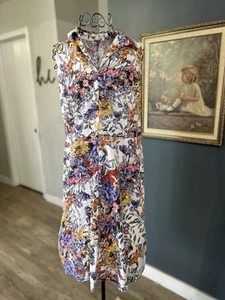 Tahari Linen Blend Dress Garden Floral Collared Sleeveless Vacation Size 12 - Picture 1 of 8