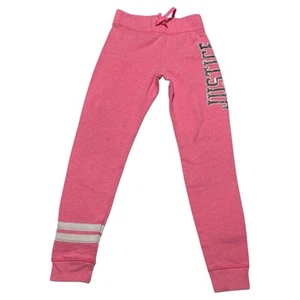 Girl’s Pink Silver Sequin JUSTICE Fleece Jogger Sweat Pants - Size 10 - Picture 1 of 6
