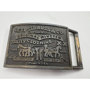 Vintage Levi Strauss & Co Belt Buckle USA Two Horse Design Riveted Jeans Logo - Picture 1 of 5