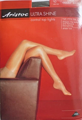 Aristoc Large Size Ultra Shine 10 Denier Control Top Tights in Vaguely Black - Image 1 of 2