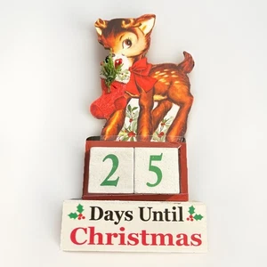 Retro Christmas Countdown Calendar Wooden Reindeer With Holly Vintage Style - Picture 1 of 6