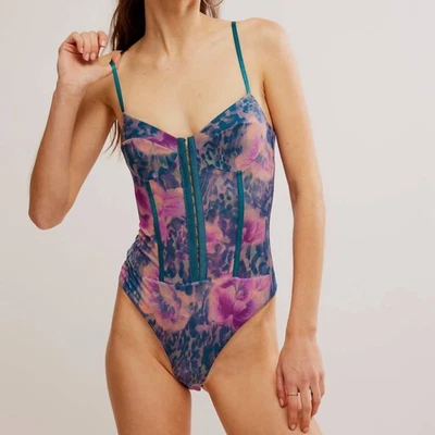 Free People Women's Night Rhythm Printed Bodysuit Lagoon Turquoise - Image 1 of 4