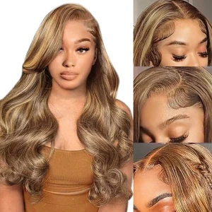 Highlight Ombre Lace Front Wig Human Hair 13x4 HD 4/27 Honey Blonde lace fron... - Picture 1 of 9