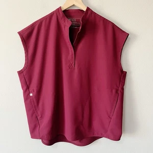 FIGS Rafaela Mandarin Collar Oversized Scrub Top Burgundy Size Large Nursing - Picture 1 of 7