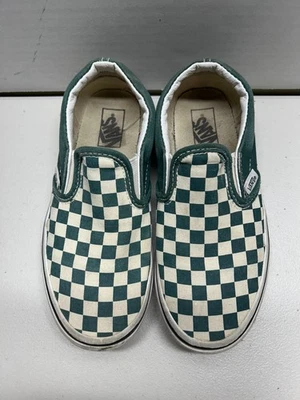 Vans Kids Classic Slip-On Shoes Green White Checkerboard Size 2.5 Youth - Image 1 of 4