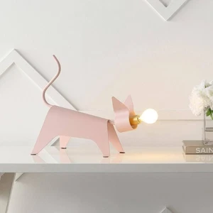 Penelope 11.75 in. Modern Industrial Iron Feline LED Kids' Lamp, Pink - Picture 1 of 8