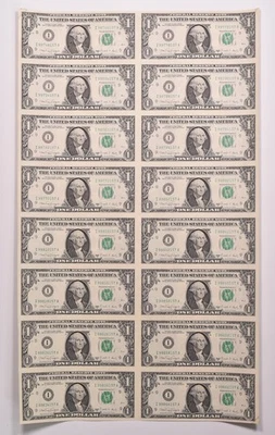 Lot (16) 1988 A $1 Minneapolis MN FRN Green Seal Uncut Sheet *8156 - Image 1 of 4