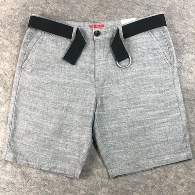 NEW Guess Shorts Mens 38 Black Gray Mid Rise 11" Inseam Culver Textured Belted - Image 1 of 4