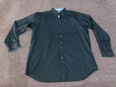 Paul Fredrick Shirt Mens 17.5 2XL Blue Black Stripe Classic Fit Non Iron Cotton - Image 1 of 4