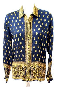 Vintage ESCADA Margaretha Ley Silk Blouse - 36 UK 10 - Black & Gold Paisley -Exc - Picture 1 of 5