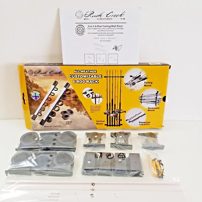 Fishing Rod Storage Rack 6-Rod - Weatherproof, Wall, Ceiling, Garage- Rush Creek - Image 1 of 4