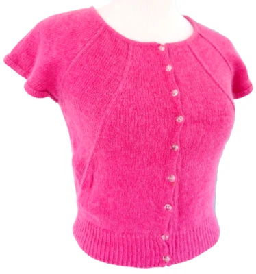 Cárdigan corto de seda y angora rosa de colección para mujer manga corta Barbie Core MEDIANO Foto 1 de 4