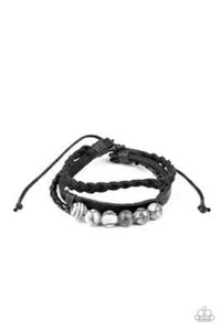Paparazzi Bracelet - Off Road Rebel- Black Urban Pull Tie Punk Retro Gray Stone - Picture 1 of 2