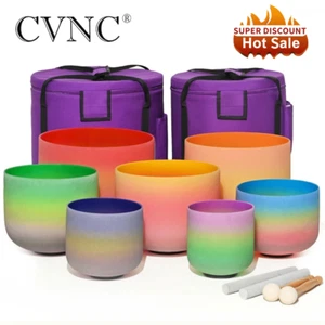 CVNC 432Hz 6-12" 7Pcs Rainbow Quartz Crystal Singing Bowl Set Chakra Sound Heal - Picture 1 of 8