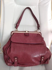Max Mara Burgundy Snakeskin Print Leather Frame Doctor Bag Bowler Shoulder - Picture 1 of 18