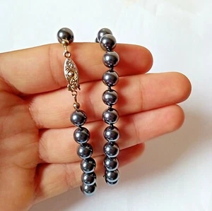 Vintage Necklace Chain Magnetic Hematite Round Beads Gemstone Women's Necklace - Picture 1 of 6