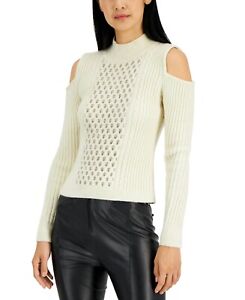 Donna Karan Women's Crystal Chain Cold Shoulder Sweater White Size XX-Small
