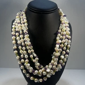 Ross Simons Button Pearls Amethyst Peridot Sterling Clasp 5 Strand Necklace - Picture 1 of 13