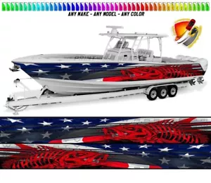 Bandera Americana Lubina Roja Gráfico Vinilo Barco Envoltura Calcomanía Pesca Pontón Deportes - Imagen 1 de 5