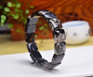 Natural Black cherry blossom agate quartz crystal Reiki Heal bracelet - Picture 1 of 6