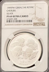 1999PM Gibraltar Royal Cherubs 1oz Silver NGC PF 64 Ultra Cameo - Picture 1 of 3