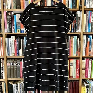 Vestido Vaina Lands' End Negro Blanco Hombro Caído Rayas, Talla XL 18 - Imagen 1 de 6