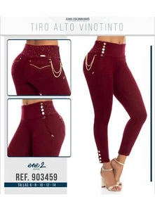 ENE2 JEANS COLOMBIANOS, Butt Lifter Rhinestone Red Wine Skinny Jeans #903459 - Picture 1 of 9