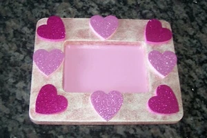NEW Unique 6x8 Handmade Picture Photo Memory Frame with Easel Pink Hearts - Picture 1 of 2