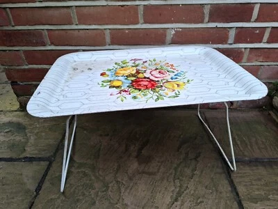 Vintage 50er Blumen Frühstück im Bett Servieren Klappbar Camping Garten Tablett Tisch - Bild 1 von 4