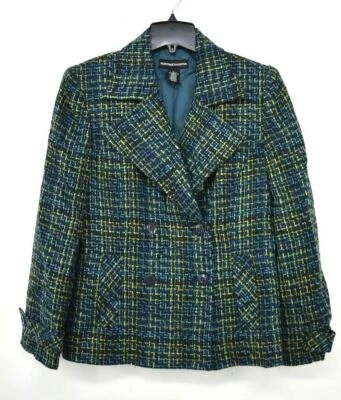 Norton McNaughton Womens Blue Double Breasted Geometric Pattern Knitted Blazer 8 - Image 1 of 4