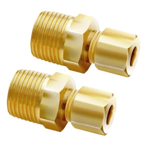 Ice Maker Water Line Brass Tube Fitting, 3/8" Male x 1/4" Compression - (2 Pack) - Picture 1 of 7