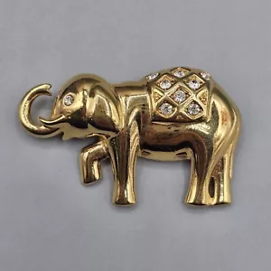 Vintage Monet Elephant Brooch Pin Gold Tone Rhinestone Accent - Picture 1 of 11