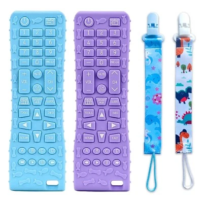 FATEORT Pack de 2 juguetes de silicona para dentición de bebé para bebés, azul/púrpura, 6-12 meses Foto 1 de 4