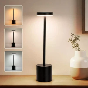 Touch Control Metal Table Desk Lamp Rechargeable Cordless Dimmable Light Black - Picture 1 of 13
