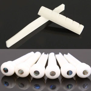 1 Set Cattle Bone Guitar Saddle Nut Pins String Peg Acoustic Bridge Luthier - Picture 1 of 10