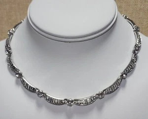 TRIFARI Signed Vintage MCM Baguette Rhinestone Choker Necklace Silver Tone B516 - Picture 1 of 9