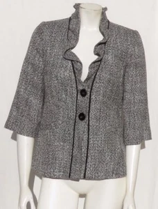 CLASSIQUES ENTIER Nordstrom Black White Tweed Ruffle ¾ Sleeves Jacket Top size 6 - Picture 1 of 5