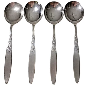 Grosvenor Christine Cutlery Lot of 4 Soup Spoons Vintage Silver Plated - Picture 1 of 7