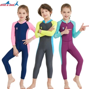 ONE PIECE KIDS GIRLS BOYS LONG SLEEVE WETSUIT DIVING SURF SWIMWEAR UPF 50+ 18821 - Picture 1 of 15