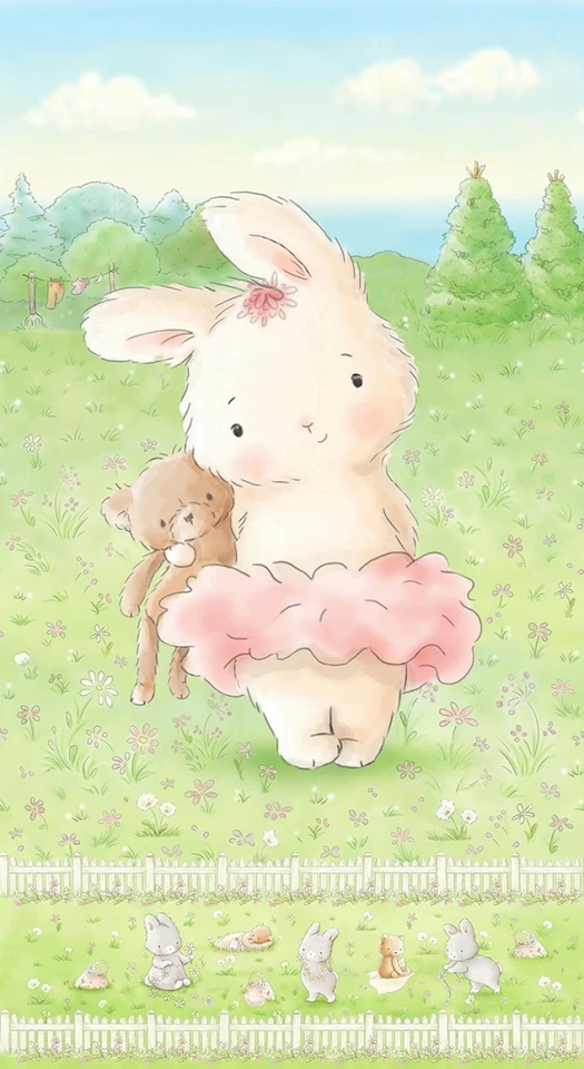 Bunny Bay Easter Bunny Rabbit FLANNEL Fabric Timeless Treasures 24" Panel - Image 1 of 1