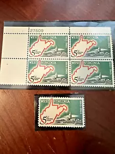 Scott #1232 West Virginia Statehood 5c Plate Block of 4 + Single Stamp MNH - Picture 1 of 1
