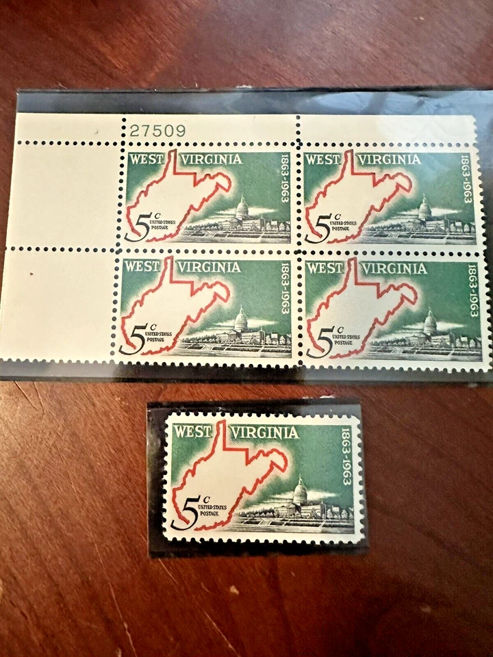 Scott #1232 West Virginia Statehood 5c Plate Block of 4 + Single Stamp     MNH - Image 1 of 1