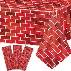 3 Pieces Red Brick Tablecloth Plastic Brick Wrapping Paper Stone Wall Backdrop - Picture 1 of 1