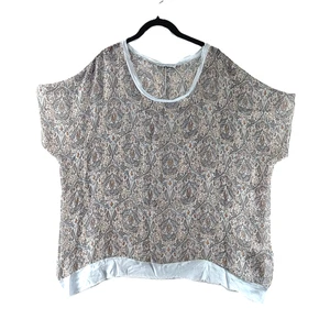 Tempo Paris Blouse Top Shirt Womens Sz M Silk Popover Chiffon Raw Hem Floral - Picture 1 of 8