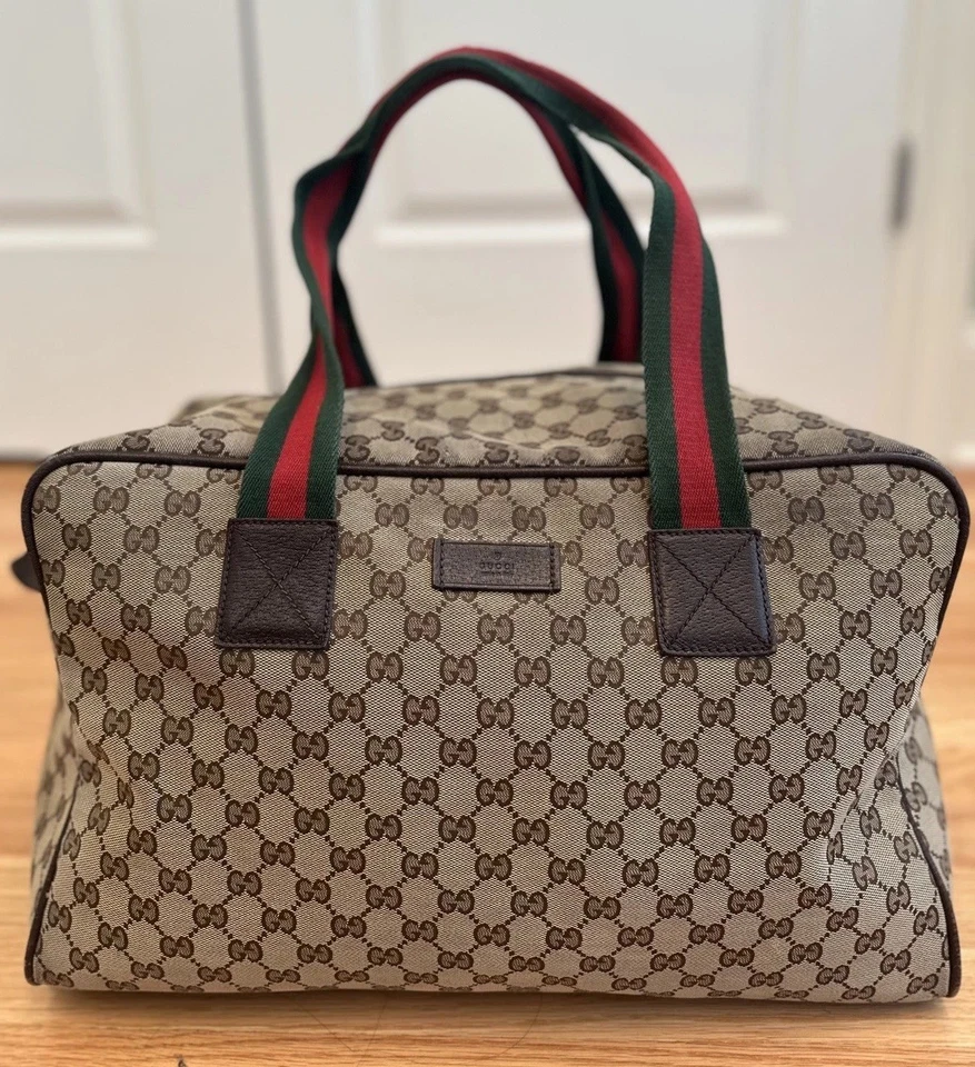 GUCCI GG Lona Línea Jerez Boston Bolso de Hombro Bolso de Viaje Cuero Foto 1 de 4