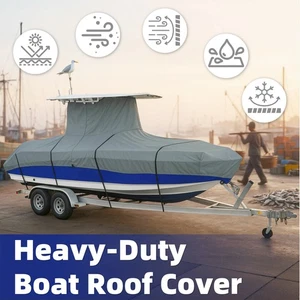 22-24' 210D Waterproof Heavy-Duty Center Console T-Top Roof Boat Cover Sunscreen - Bild 1 von 11