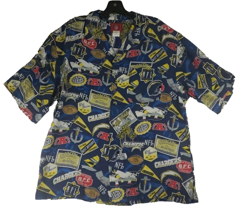 San Diego Chargers Shirt Men Large NFL Hawaiian Aloha All Over Print Rayon Camp - Image 1 of 4