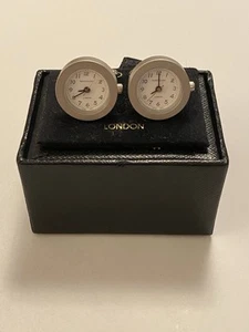NEW IN BOX PAIR TATEOSSIAN LONDON WRIST WATCH CUFFLINKS - BRUSHED SILVER COLOR - Picture 1 of 10